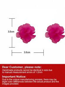 1 Pair Women's Colorful Woven Floral 3D-Shape Stud Earrings, Jewelry Gift - Hot Pink - View 8