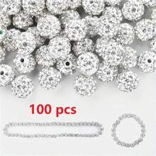 10/20/30/50/100 pièces Perle de strass plat en verre blanc de 10 mm, boule à facettes Disco, convient pour la fabrication de bijoux, bracelets DIY, colliers, boucles d'oreilles et travaux d'artisanat
