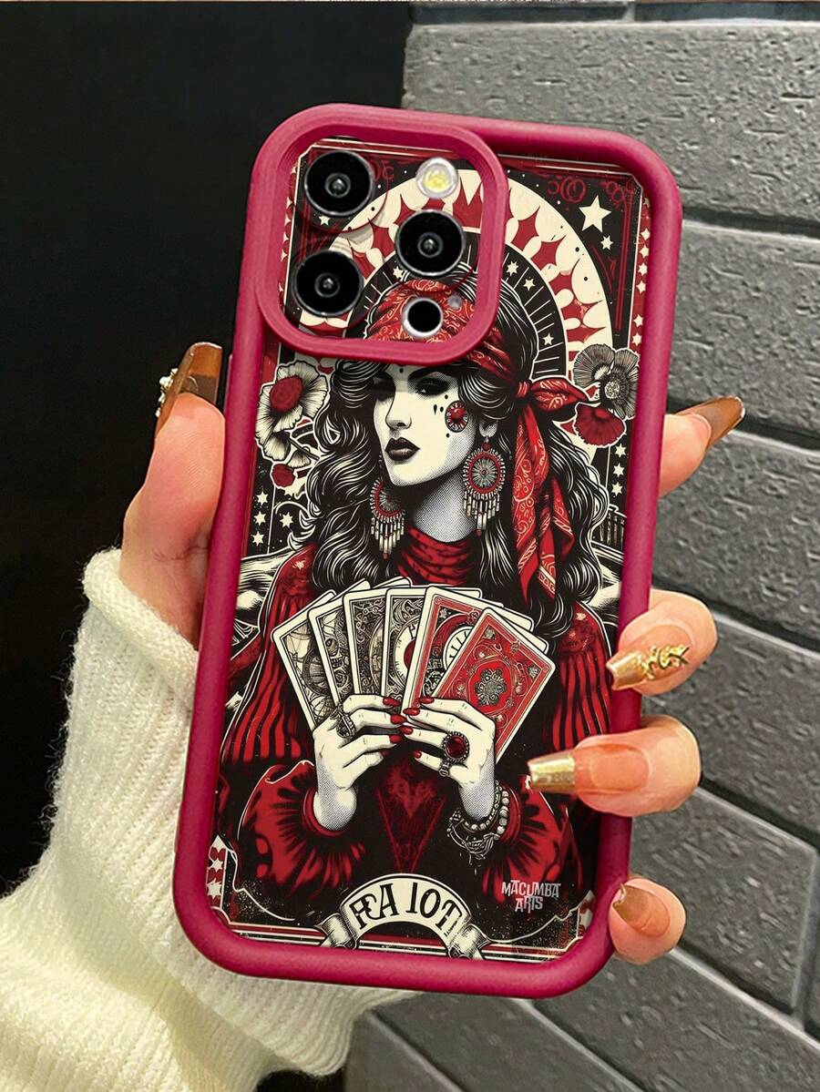 1 buah Casing Pelindung Kamera Kaca Tempered Motif Ratu Kartu Warna Maroon Kompatibel dengan Apple 16/16E, Kompatibel dengan Redmi, Kompatibel dengan Infinix, Kompatibel dengan Vivo, Versi Internasional, Bukan Versi Domestik - Burgundy - View 1