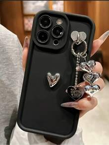 Alloy Cute Black Heart Motif Fashion 1pc Stair-Shaped Frame With Cute 3D Heart Design Phone Case, Full Protection Soft Cute Cartoon Cover Compatible With Iphone 12/13 Pro Max, Compatible With Honor Compatible With Galaxy Compatible With Infinix Compatible With Redmi Note 14 5G/ Compatible With Moto E22/E22i/Compatible With OPPO A54 Waterproof Shockproof Anti-Fall Scratch Resistant, International Version, Not The Domestic Version Spring Gift - Black - View 2