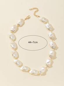 1 chiếc vòng cổ ngọc trai giả cỡ lớn bất đối xứng đơn giản thời trang dành cho nữ, thích hợp để đeo hàng ngày và ngày lễ - Ngà - Xem 6