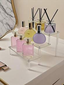 1 pieza Estantería de exhibición trapezoidal de acrílico DIY, para vacaciones en la playa, colección de baño, colección de dormitorio, gran capacidad, bolsa de maquillaje, artículos de viaje esenciales - transparente - Ver 5