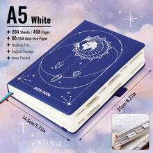 2025- 2026 English Planner, A5 Starry Sky Cover, With Annual /Monthly /Weekly/Daily Plan, 204 Sheets /408 Pages, Purple/Blue/Black/Pink/Gray, Suitable For Students Back To School And Office