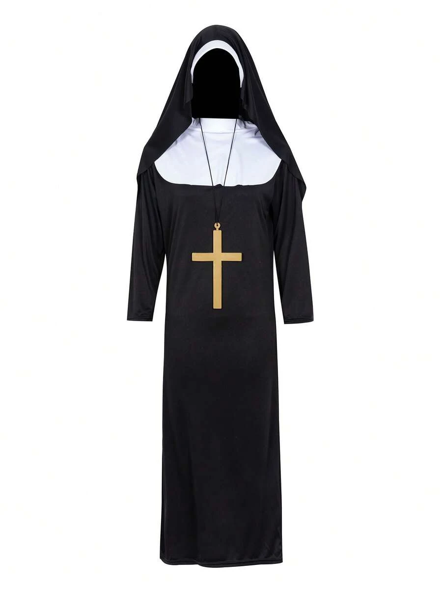 1 buah Kostum Halloween Wanita Dewasa, Jubah Panjang Hitam Bertema Horor untuk Pertunjukan Panggung Cosplay Musim Semi dan Gugur - Hitam - View 1