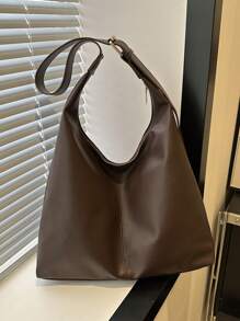 Nueva bolsa bandolera de unicolor de piel de PU versátil, bolsa de mano minimalista casual tipo baguette