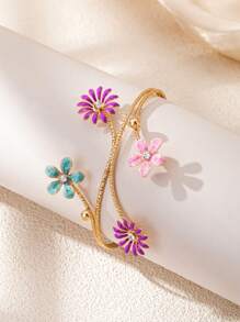 1 pieza Nuevo brazalete de verano de alta gama con incrustación de goteo de aceite y pequeña flor, adecuado para uso diario y vacaciones de las mujeres