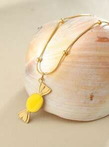 1 pieza Collar con colgante de caramelo de color dopamina, adecuado para uso diario por niñas en verano, vacaciones y fiestas en la playa