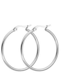 1 Cặp bông tai vòng tròn cổ điển bằng thép không gỉ, bông tai tròn lớn phóng đại không gây dị ứng không phai màu màu bạc và vàng dành cho phụ nữ - Bạc - Xem 9