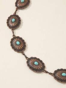 复古绿松石镶嵌女士腰链，适合搭配连衣裙、海滩派对、婚礼，春夏秋冬皆宜，也适合万圣节等场合。 - 古銅色 - 查看 3