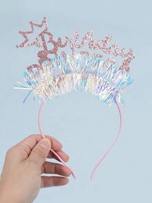 1pc Crown Happy Birthday Flowers Headband,Glitter Headband,Fashion Hair Accessories For Girl Girls Happy Birthday Party Decor Gifts - Multicolor - View 5