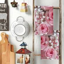 1 pieza/2 piezas Toallas de mano de fibra ultrafina para la temporada de bodas, diseño elegante de flores y rosas rosas, suaves y absorbentes, lavables a máquina de poliéster, perfectas para la decoración de la cocina, cocinar, hornear, decoración navideña y baños, decoración de mesa, utensilios de cocina, decoración del hogar, regalo de inauguración de casa nueva para el baño, toallas de cocina