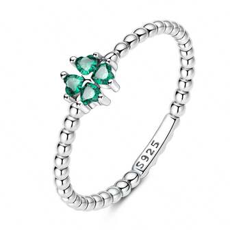 Anillo de trébol de cuatro hojas vintage de plata de ley 925 con circonio, anillo de lujo con diseño de suerte para mujer, regalo de joyería fina, regalo de cumpleaños