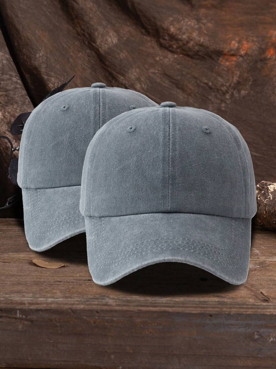 2 piezas Gorra de béisbol unisex de unicolor, ajustable, de estilo informal y fashionable para uso al aire libre - gris + gris - Ver 1