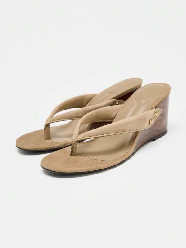Women's Platform Sandals 2025 Summer New Fashion Women Shoes, Khaki Suede Clip Toe Platform Wedge Sandals, Plus Size