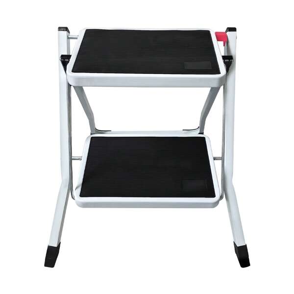 Vandise Heavy Duty Steel Step Stool Ladder - Foldable Compact Portable Platform Ladder with Non-Slip Pads for Adults & Kids - Multi-Functional Small Stool for Kitchen Bathroom Camping Office (Can Sit On) | Adjustable Steel Step Stool | Folding Metal Ladder with Anti-Slip Surface | Compact Multi-Purpose Stool for Home Use