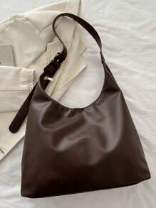 Nueva bolsa bandolera de unicolor de piel de PU versátil, bolsa de mano minimalista casual tipo baguette