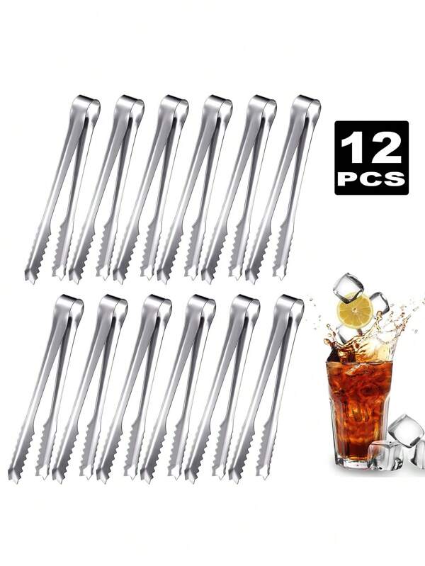 6/12/24 Pcs Stainless Steel Ice Tongs, Suitable For Appetizers, Tea Parties, Coffee Bars, Desserts, And Gatherings