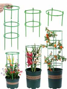 8set Plant Support Stake, Plant Support Ring With Twist Strap, Stackable Splicable Flower Bracket Support, For Indoor Outdoor Plants Flower, Climbing Plants - Multicolor - View 2