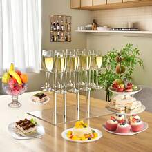 1pc 4-Tier Acrylic Champagne Tower, Minimalist Round Acrylic Champagne Display Rack, Stemware Organizer, 3-Tier Floating Rim Wine Glass Holder, Suitable For Birthday, Party, Wedding, Celebration, 11.8x11.8x25.59 Inches - Transparent - View 3