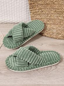 Fall/Winter Women's Home Slippers Crossbrand Four Seasons Slippers Indoor Floor Slippers Comfortable Fashionable Plush Slippers White Corduroy Crossbrand Slippers Ladies Spring Autumn Slippers Couples Open Toe Slippers,Fluffy Slippers