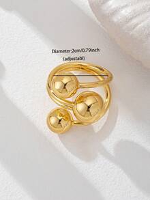 1枚18K镀金女士心形戒指，蝴蝶结戒指，圆顶设计不对称个性戒指，适合日常穿搭，精美抛光简约基础款设计戒指 - 金色 - 查看 8