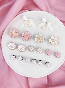 18pcs White ABS Pearl Bow, Pink ABS Pearl Flower, White ABS Pearl Shell, Flower, ABS Pearl Shoe Clips DIY Decorative Accessories, Suitable For Women's Sandals, Slippers, Beach Bags, Ideal Gift For Holidays And Birthday Parties