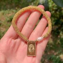 1pc Gold Beads Bracelets Virgin Mary Bracelet For Women Men Pearl Bracelets