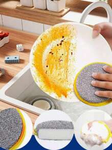 10pcs Multicolor Ultra-Fine Fiber Kitchen Sponges, Reusable Double-Sided Stainless Steel Scrubbing Pads, Soft Cleaning Brushes For Pots And Pans, Random Styles And Colors