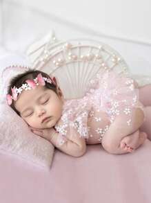 2 pezzi Set tutina in pizzo viola e fascia per bambine neonato, tutu in rete soffice come accessori fotografici, regali per festa di nascità, decorazioni per la festa di nascita, regali di Pasqua per bambine/bambini