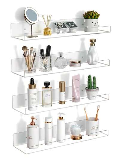 Clear Acrylic Shelves, 2 Packs 15 Inch Wall Mounted Floating Shelves, Bathroom Wall Mounted Shelves, Invisible Clear Bathroom Shelves, Home Decor Bookshelf Bathroom Accessories