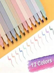 Random Color 1/6/12 Marking Pen, Beautiful Chiseled Highlighters, Eye Protection Key Marker Slanted Head Handmade Accounting Pens,Pens,Stationery,School Supplies,Back To School