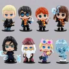 Harry Potter Conjunto de 8 bonecos de ação Harry Potter - Chibi, alunos de Hogwarts e diretor, bonecos colecionáveis - Inclui Harry, Hermione, Ron, Draco, Snape, Luna e Murta - Brinquedos em miniatura do mundo mágico, presentes para fãs e colecionadores