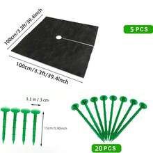 5Pcs Square Weeding Cloth With 20pcs Green Ground Nail Wind Resistant Running Position Non Woven Weeding Control Orchard Vegetable Garden Balcony Weeding Cover