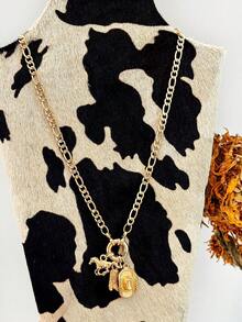 1 件时尚靴子、牛仔帽和马吊坠项链，百搭嘻哈西部风格项链