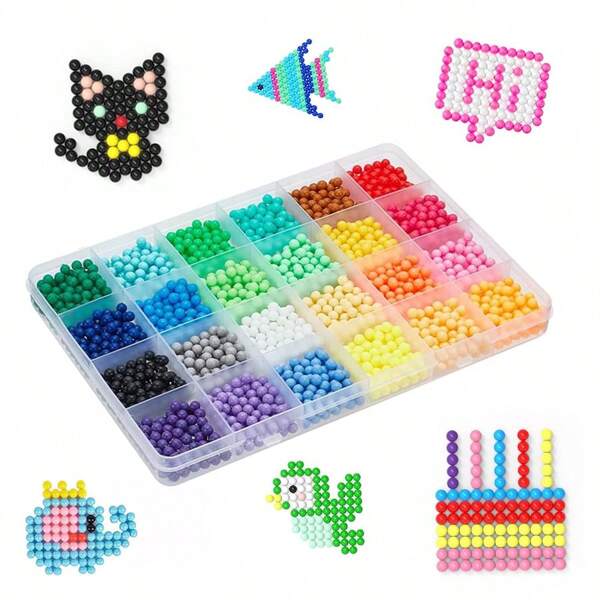 paquete de accesorios estándar de 10 colores 1000 piezas/15 colores 1500 piezas/24 colores 2400 piezas, con recambios de cuentas blancas, negras, rojas y azules disponibles. Juguetes de rompecabezas de cuentas de agua mágica, manualidades de mosaico DIY para niños, niñas, niños de 3+ años y aficionados. Regalo ideal para niños, jardín de infancia, cumpleaños