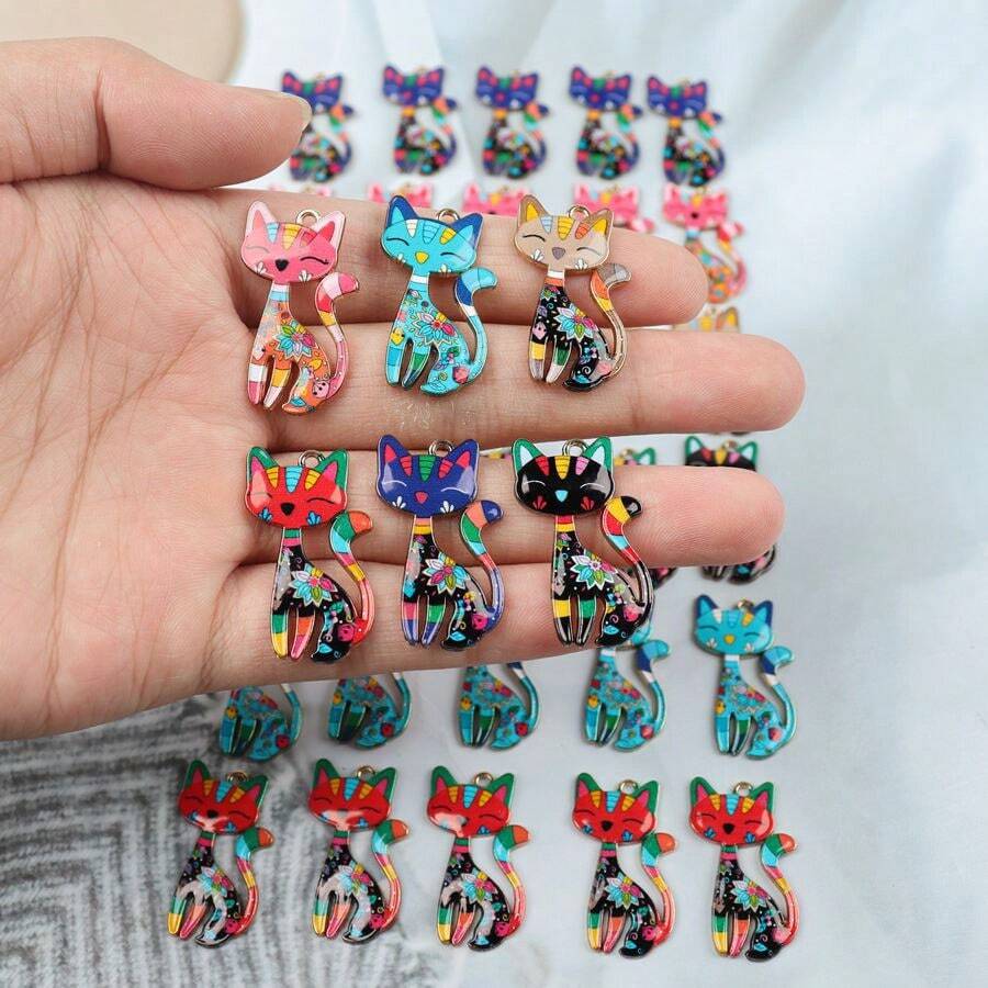 Set de 5 piezas/10 piezas Colgante de gato elegante de aleación, en múltiples colores, adecuado para la fabricación de joyas, decoración de collares, manualidades DIY, llaveros