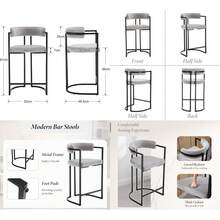 Chairus Kitchen Stools Velvet Set Of 2 Bar Stools Breakfast Modern Counter Sofa Height High Stools With Metal Frame Dining Chairs, Dining Table And Chairs - Grey - View 8