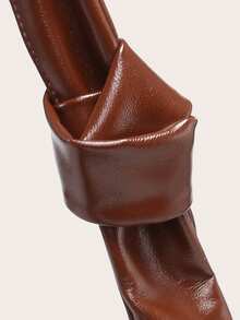 女士新月形单肩包，纯色PU皮革，大铆钉装饰，复古大容量，百搭通勤款，可肩背/腋下挎，户外 - 棕色 - 查看 5