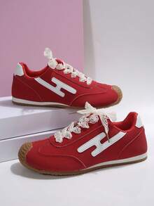 Women's Sweet Style Lace Splice Lace-Up Low-Top Casual Sneakers,