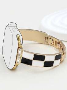 1 Pc Elegant Plaid Lady Zinc Aloy Bracelet Strap Compatible With Apple Watch Band 38/40/41/42/44/45/49/(S10 42)/(S10 46)Mm, Classic Black And White Checkerboard Metal Removable Replacement Strap Compatible With Iwatch Ultra2/S10/SE/9/8/7/6/5/4/3/2/1Series,Fashionable Women's Smart Watch Strap, Retro Minimalist Style Women Watch Bands, Smart Watch Strap/Band, Valentine's Day Mother's Day Gift