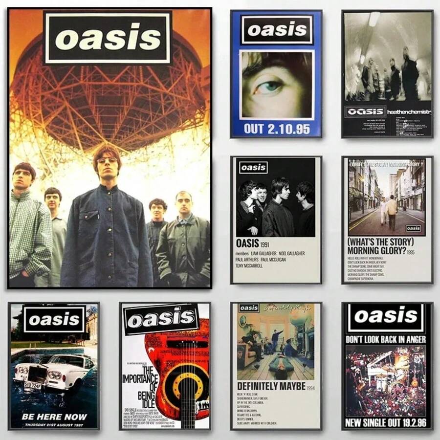 1 件经典 O-Oasis 乐队音乐封面故事 Morning Glory Heathen Chemistry 海报帆布画墙面艺术客厅家居装饰可选画框 - 彩色 - 查看 1