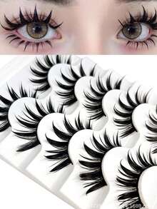 5 Pairs Cartoon Style Lashes, Wet Look, Cosplay Themed, Dense & Tapered Design Strip Lashes,Lashes,Eyelashes,Fake Lashes