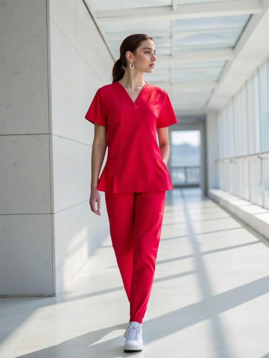 Uniforme Quirúrgico Mujer Cómodo Alta Calidad Tela antifluidos Elastico Colorido Filipinas Set Dos Piezas Jareta - Rojo - Ver 1