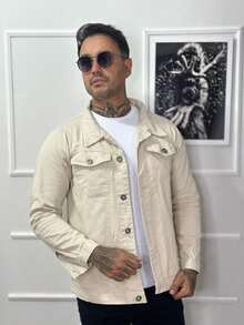 Men's Denim Jacket - 米色 - 查看 5