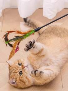 5/10 pezzi Bacchetta interattiva per gatti con campanello - Giocattolo per gatti lungo 20" per gattini e gatti adulti (con accessori in piuma/nastro, durevole)