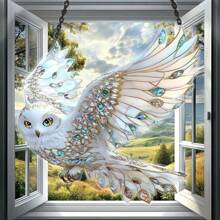 Gorgeous Acrylic White Owl Window Pendant, 2D Flat Acrylic Hummingbird Sun Catcher, Unique Gift, Holiday Room Decoration, Wall Decoration, Outdoor Garden Decoration. Garden Decor,Garden,Outdoor Decor