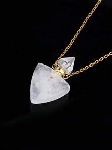 1 Peça Colar com Pingente de Frasco de Perfume de Cristal com Forma de Triângulo, Pingente de Pedra Preciosa Natural, Ametista, Quartzo Rosa, Obsidiana Negra, Difusor de Óleo Essencial, Colar Masculino e Feminino Cor Dourada, Jóias H629