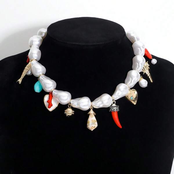 1 Piece Bohemian Insect Heart Shaped Pearl Multi Pendant Beaded Necklace Ladies Everyday Summer Holiday Party Wear Bohemian