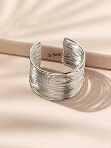 1pc Simple Metal Open Cuff Bracelet, Suitable For Daily Wear - Silver - View 9