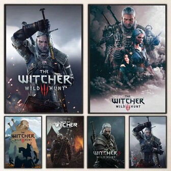 1 st/3 st väggkonstposters med ram (valfri) Pop The Witcher 3 Wild Hunt-spelaffisch konst vattentät papper kafé barrum väggdekorationer